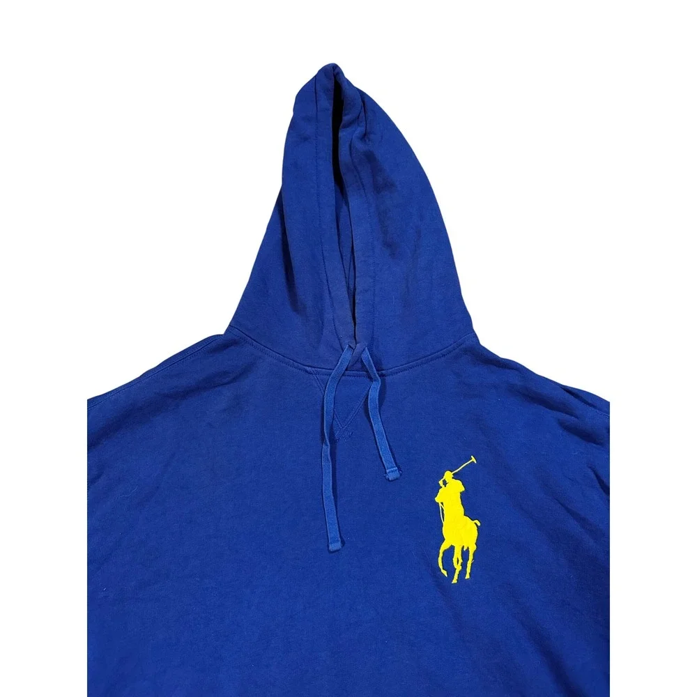 Polo Ralph Lauren Big Pony Hoodie Mens 2XB Big Royal Blue Yellow Logo Pullover